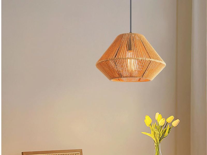 Geometric Rattan Rope Pendant