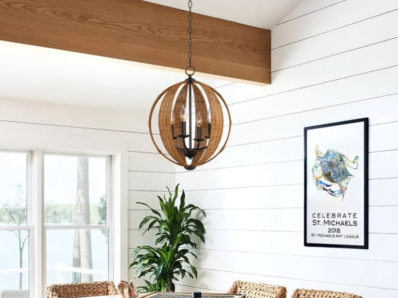 Elegant Modern Rattan Round Pendant