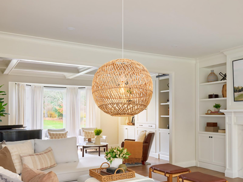 Bohemian Rattan Round Pendant Light