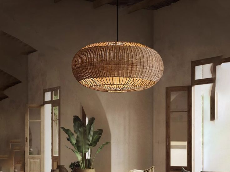 Vintage-Inspired Rattan Round Light