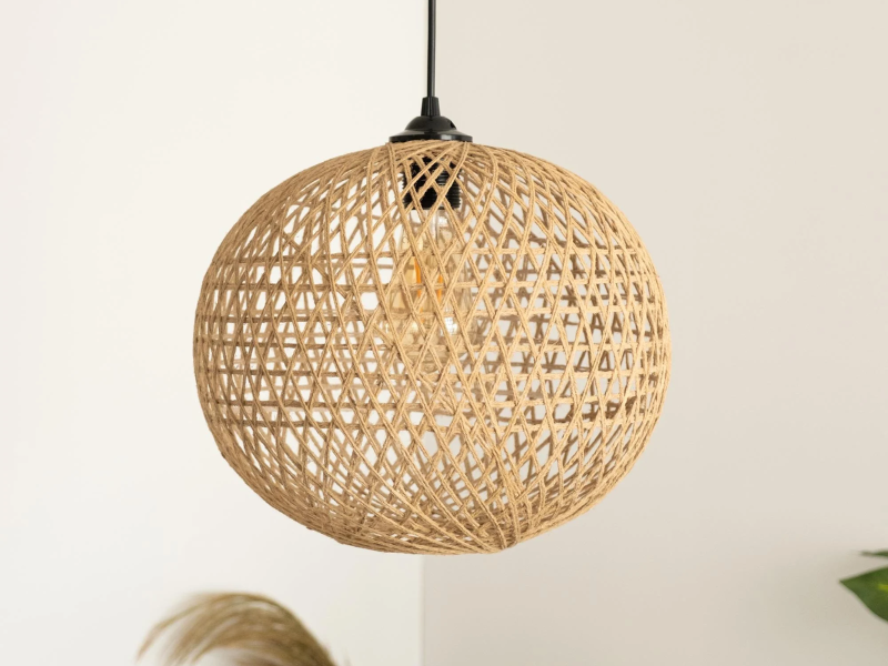 Rattan Round Pendant with Fringe