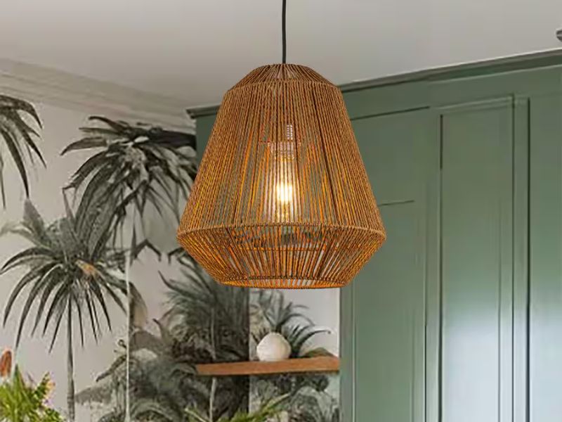 Rattan Pendant with Wooden Base