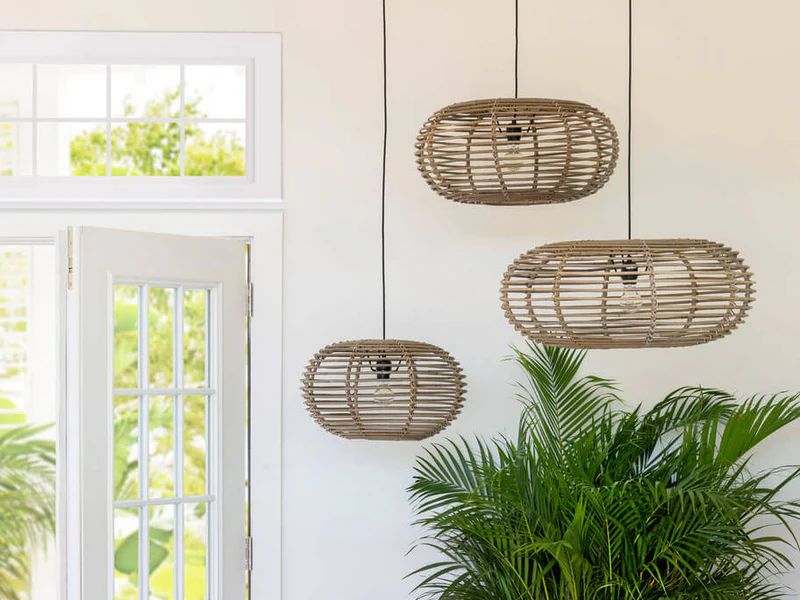 Rattan Pendant with Metallic Accents