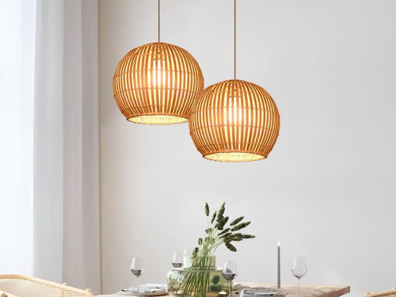 Rattan Pendant with Colorful Accents