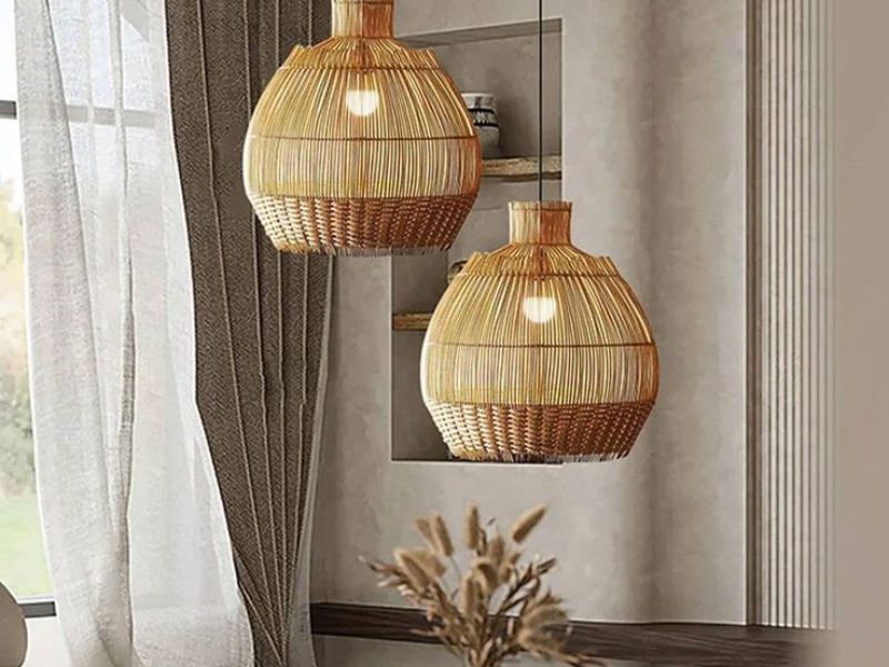 Geometric small rattan pendant lights