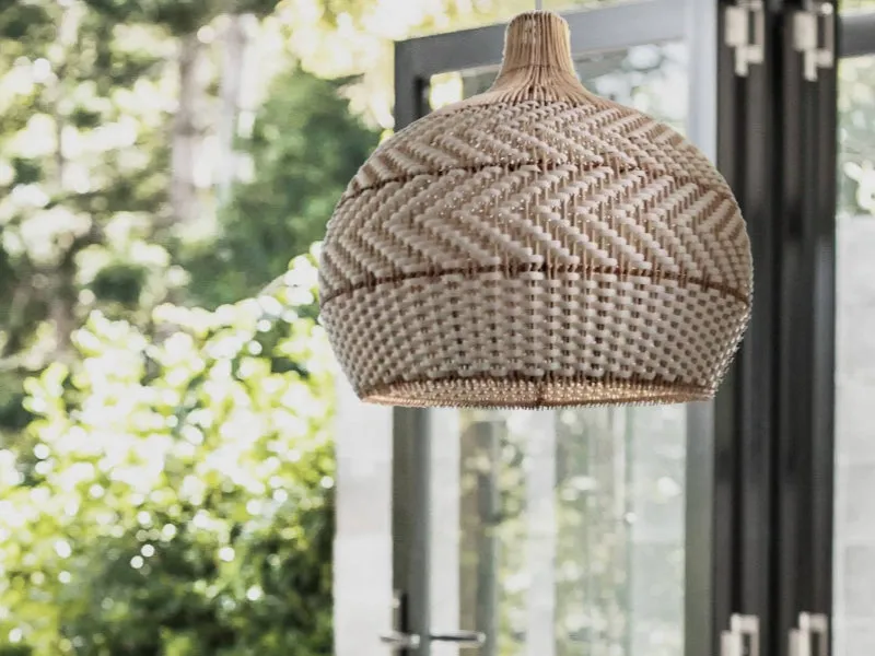 Rattan Woven Pendant with Exposed Bulb