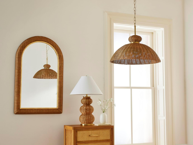 Scallop Rattan Pendant Light with Natural Finish