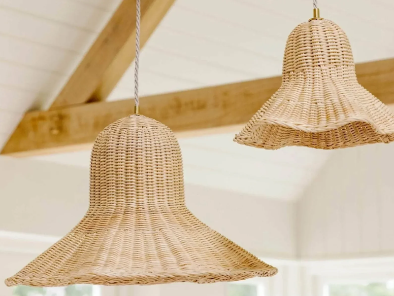 Scallop Rattan Pendant Light in a Cluster