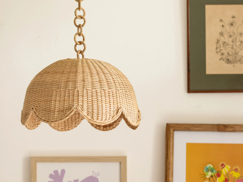 Alice scallop rattan pendant light with Metal Frame