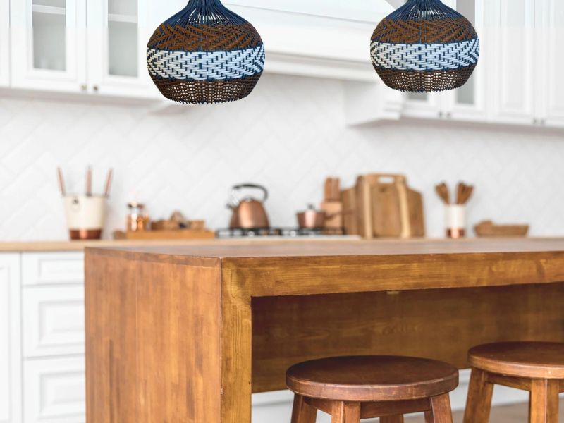 Using rattan pendant light for Kitchen Islands