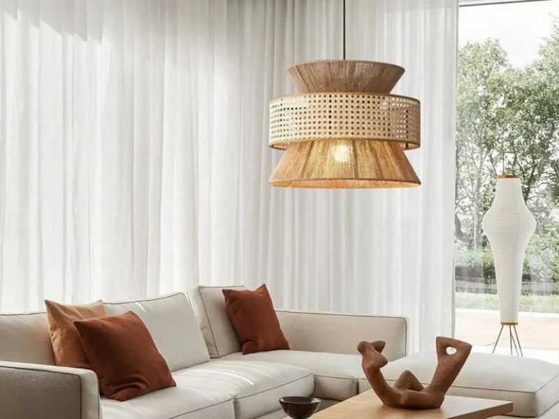 Customizable Multi-Tiered Rattan Pendant Light