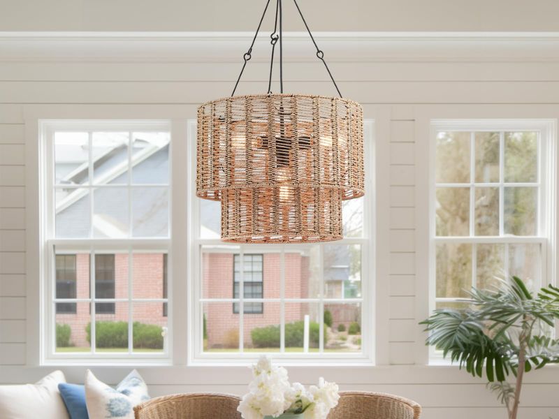 Rustic Farmhouse 4-Tier Rattan Pendant Light