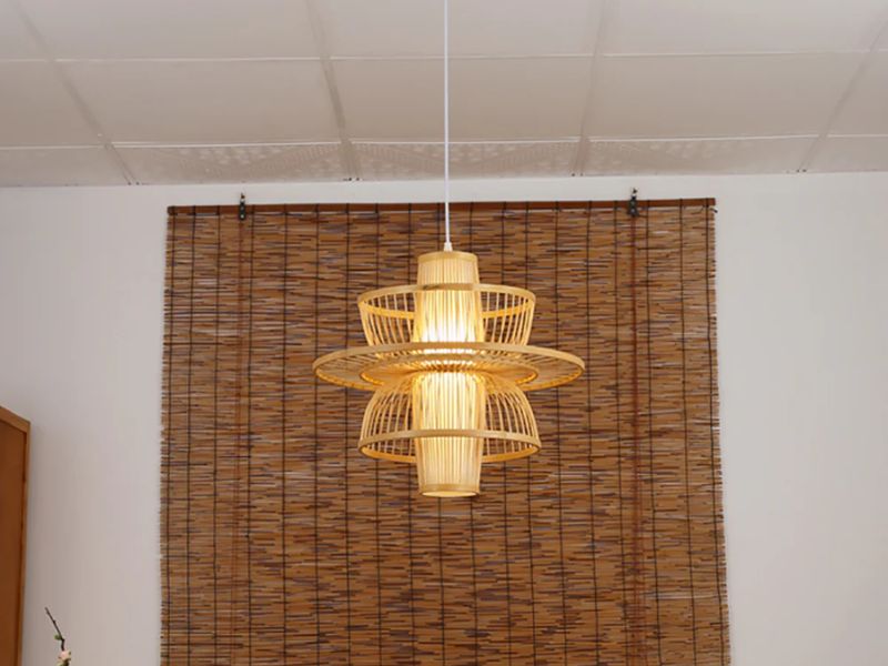 Elegant Contemporary Tiered Rattan Pendant Light