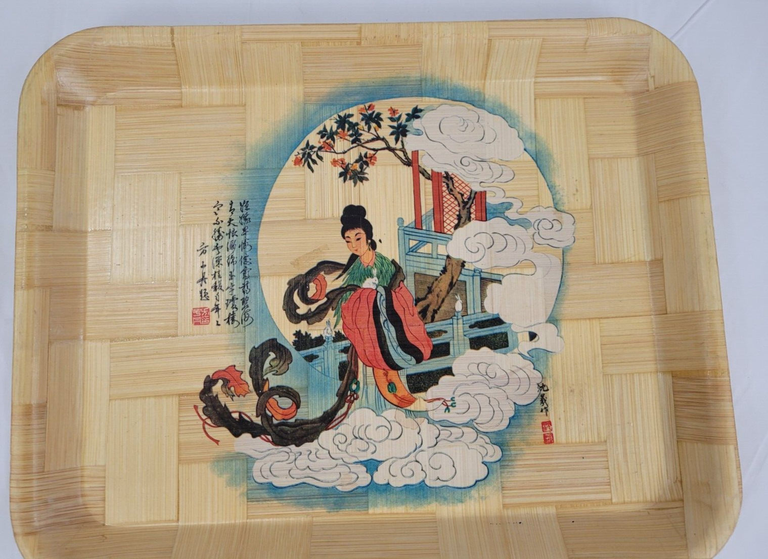 Two Vintage Bamboo Serving Snack Trays 1970s Decorative Oriental - Image 2
