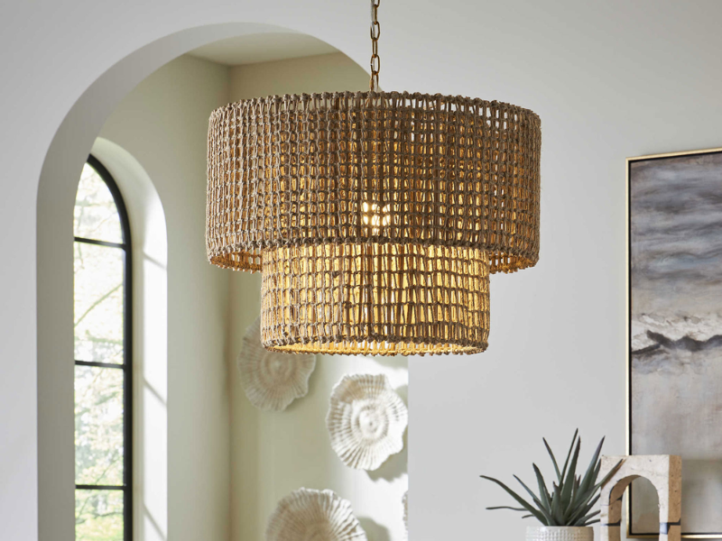 The Uttermost Rattan Pendant Light typically features a blend of natural materials