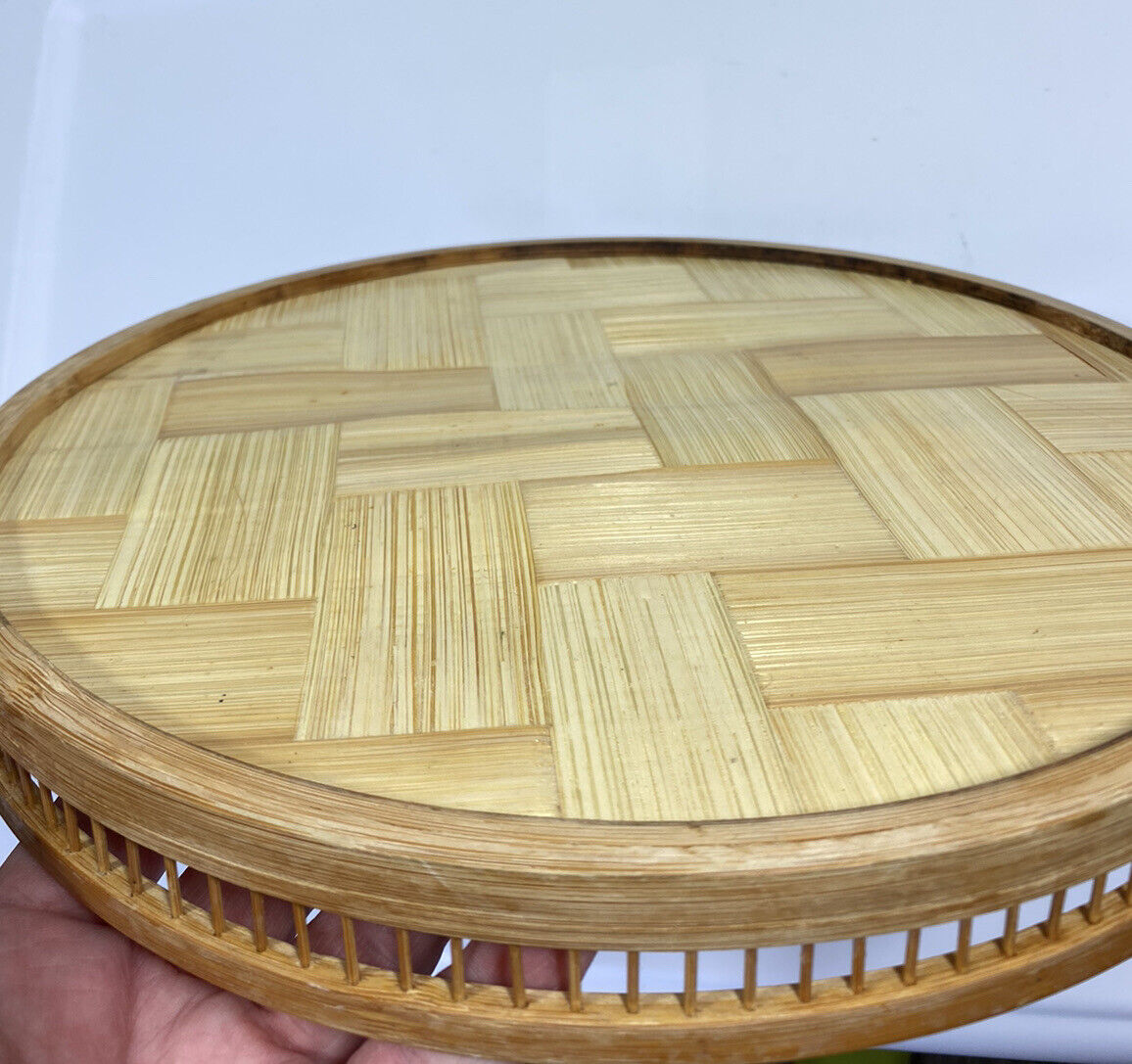 Vintage Pressed Serving Tray Weaved Bamboo Home Decor Retro Floral Strawberries - Image 5