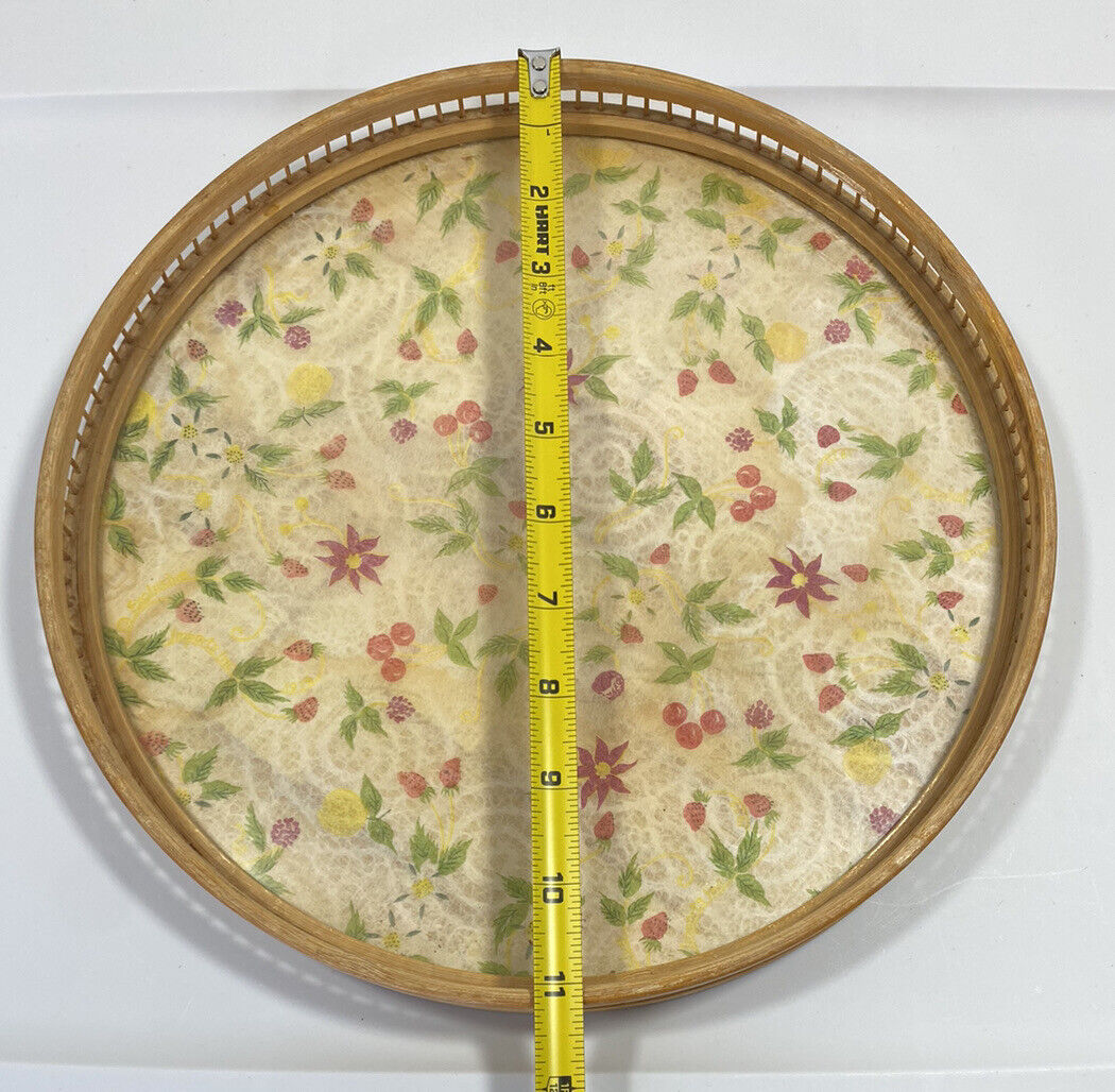 Vintage Pressed Serving Tray Weaved Bamboo Home Decor Retro Floral Strawberries - Image 6