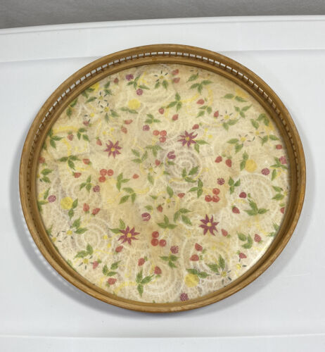 Vintage Pressed Serving Tray Weaved Bamboo Home Decor Retro Floral Strawberries - Image 7