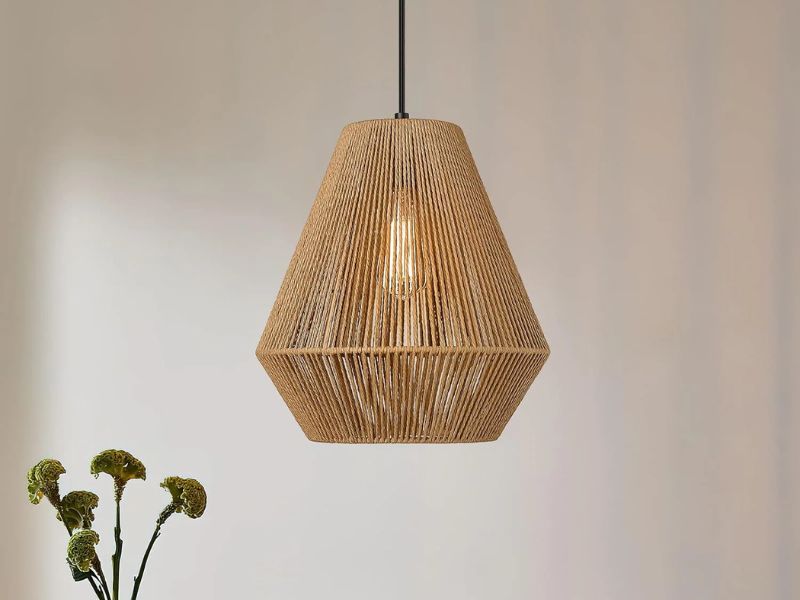 Rattan Pendant Light with Geometric Patterns