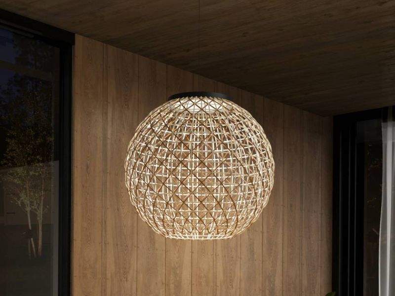 Rattan Pendant Light with Glass Accents