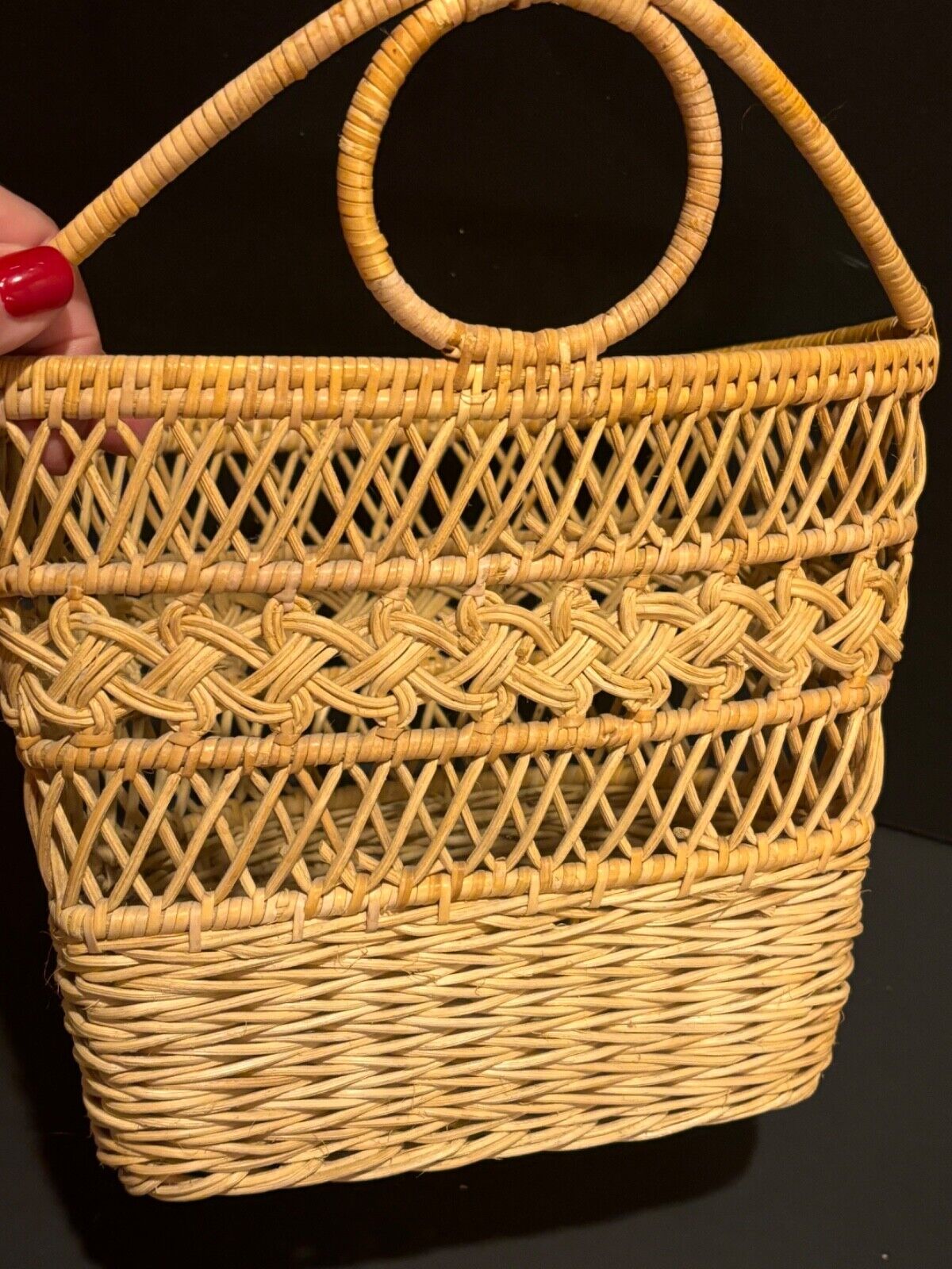 Vintage Wicker Wall Pocket Basket Planter Natural Home Decor 11x6” Cottagecore - Image 2
