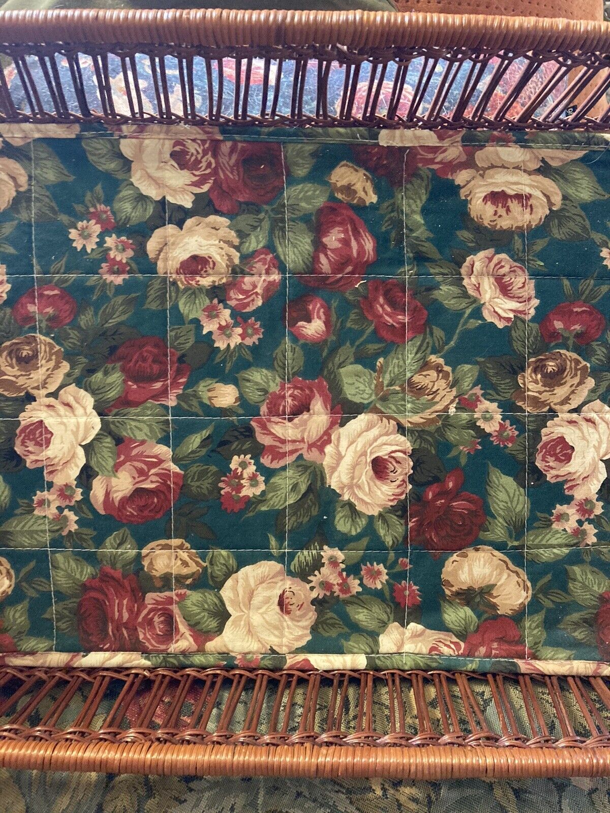 VTG WICKER RATTAN WOOD SERVING DISPLAY TRAY BOHEMIAN BOHO Cottagecore Floral - Image 3
