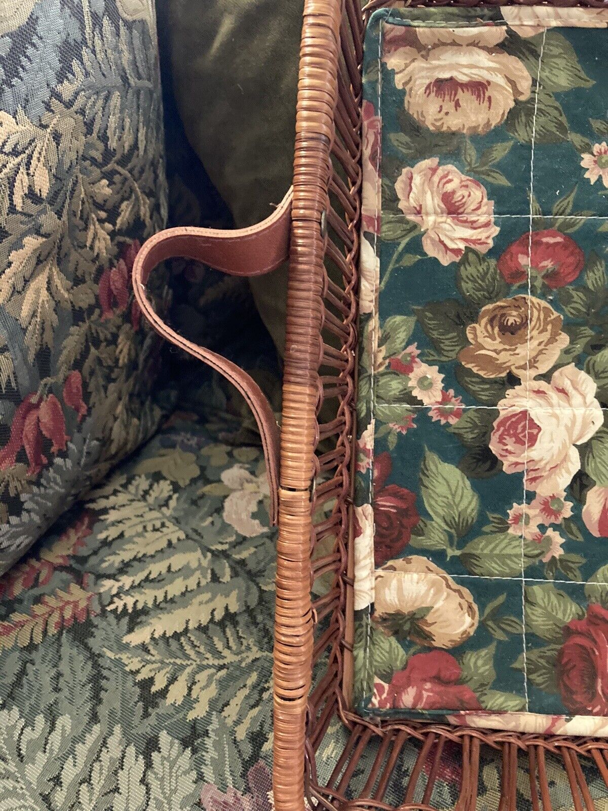 VTG WICKER RATTAN WOOD SERVING DISPLAY TRAY BOHEMIAN BOHO Cottagecore Floral - Image 5