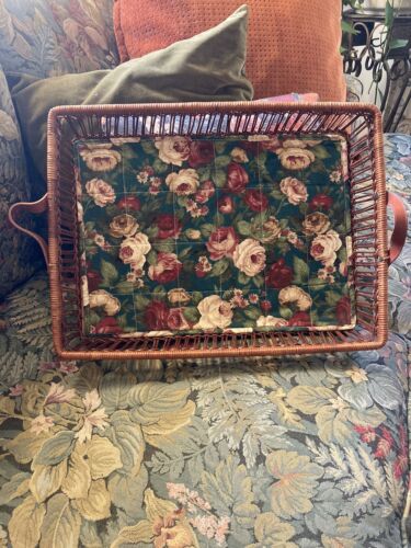 VTG WICKER RATTAN WOOD SERVING DISPLAY TRAY BOHEMIAN BOHO Cottagecore Floral - Image 7