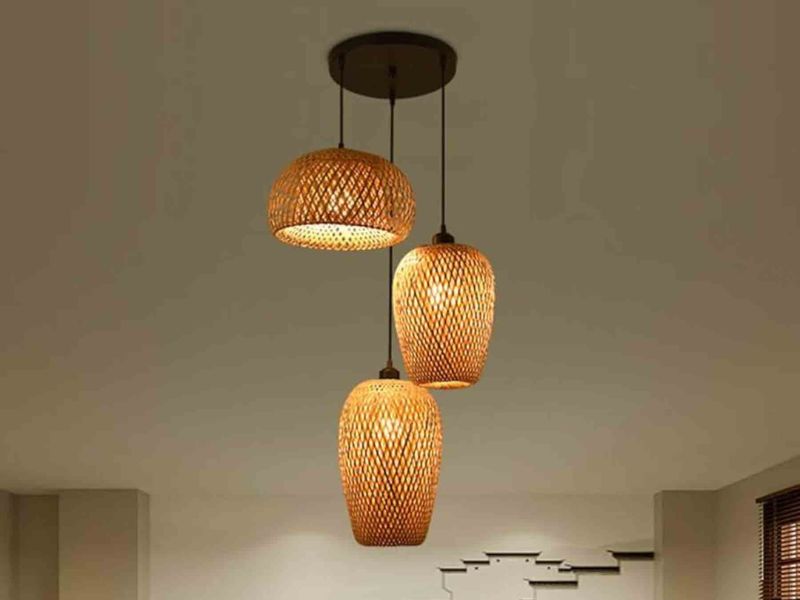 Rattan Pendant Light with Mixed Materials