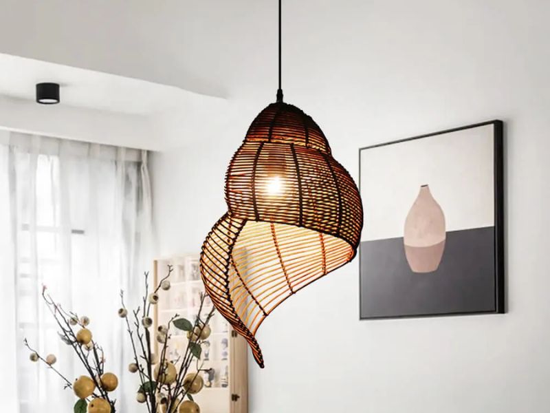 Wave Rattan Pendant Light with Natural Finish