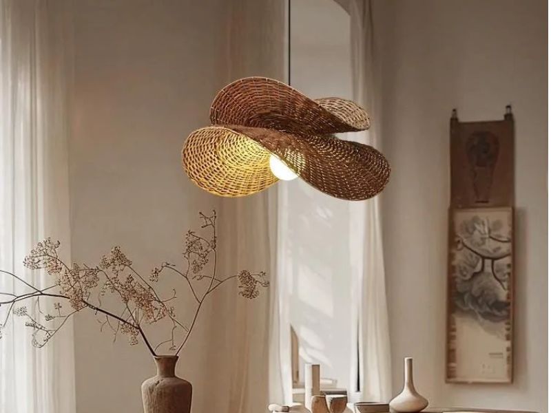 Rustic Wave Rattan Pendant Light