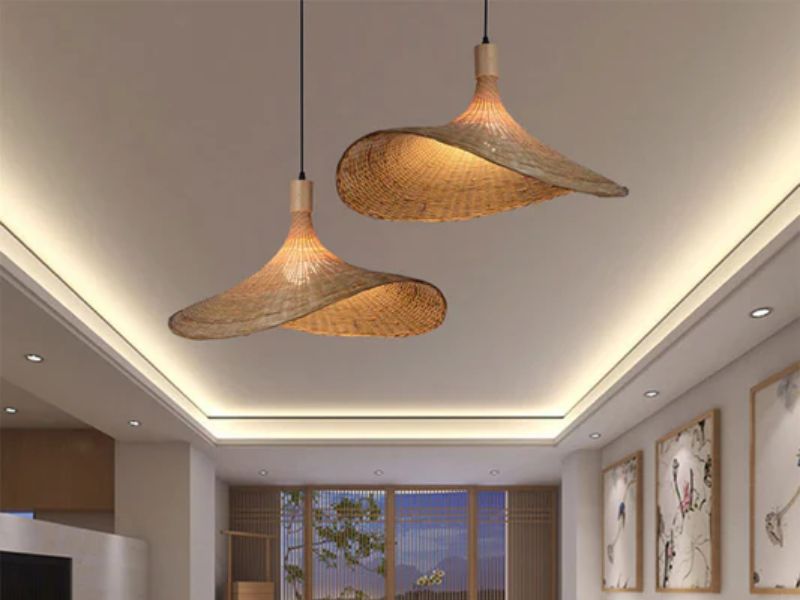 Multi-Light Wave Rattan Pendant Cluster