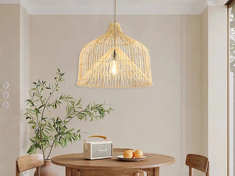 Geometric Wave Rattan Pendant Light