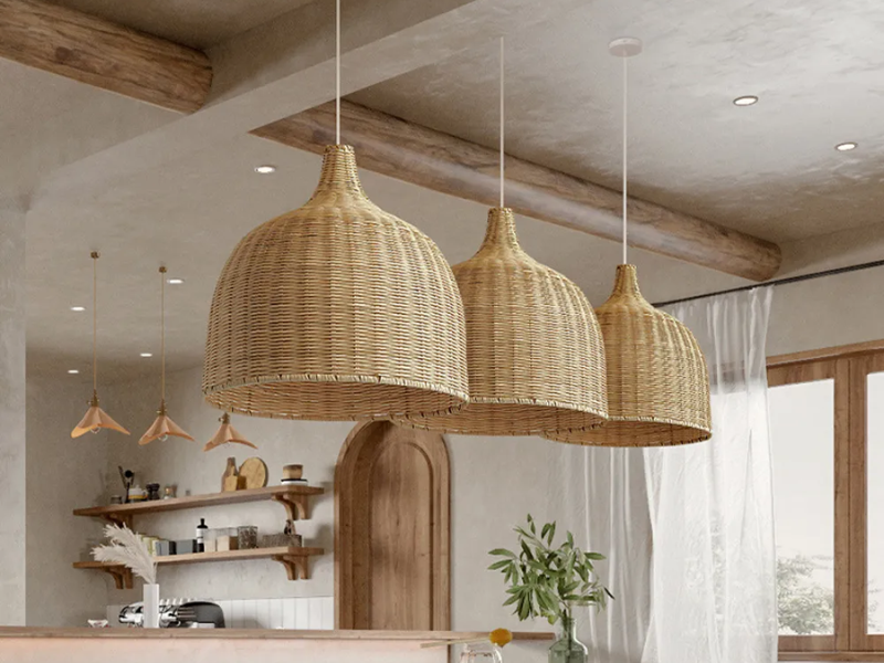 Allegra Rattan and Linen Dome Pendant Light by Jake Arnold