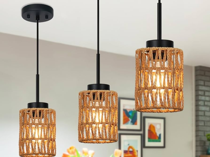 Rattan and Glass Pendant Lights