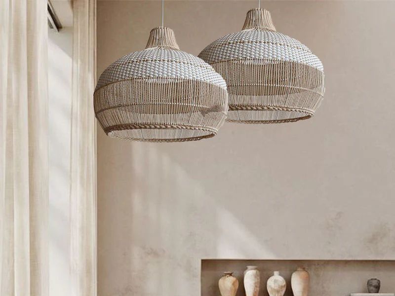 Wicker Pendant Light with Neutral Tones