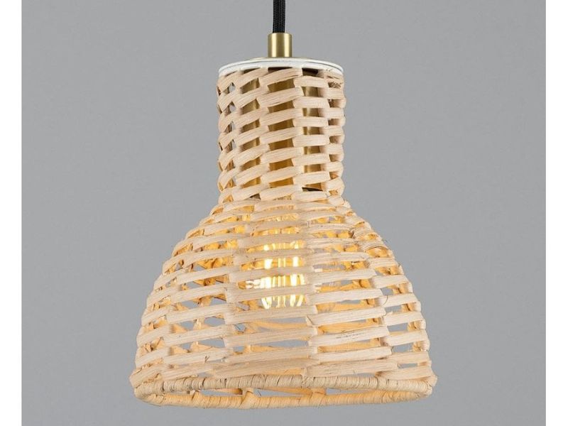 Wicker Pendant Light with Brass Detailing