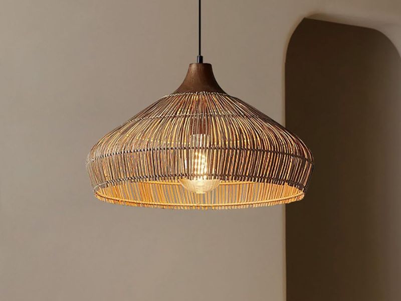 Large Wicker Drum Pendant Light